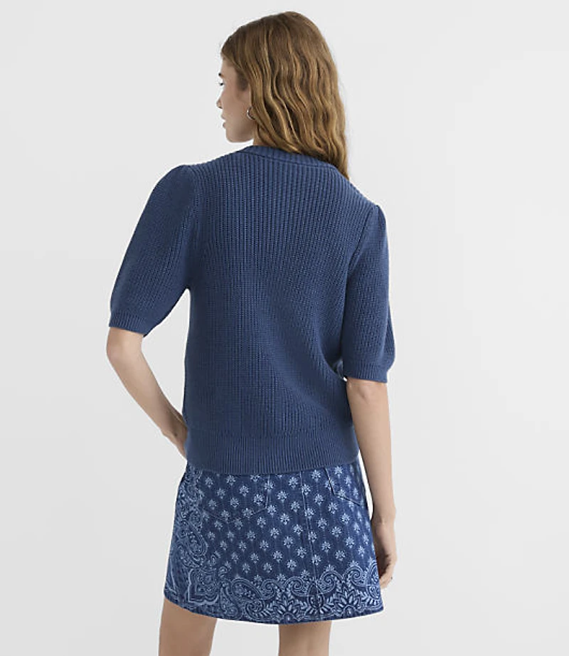 Ribbed Puff Sleeve Cardigan