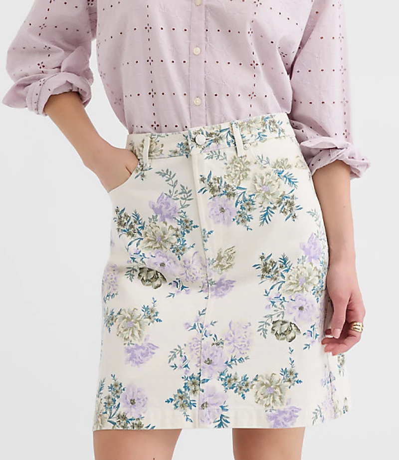 Denim Mini Skirt Floral