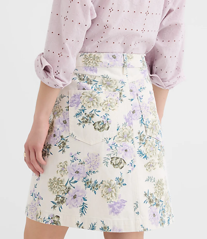 Denim Mini Skirt Floral