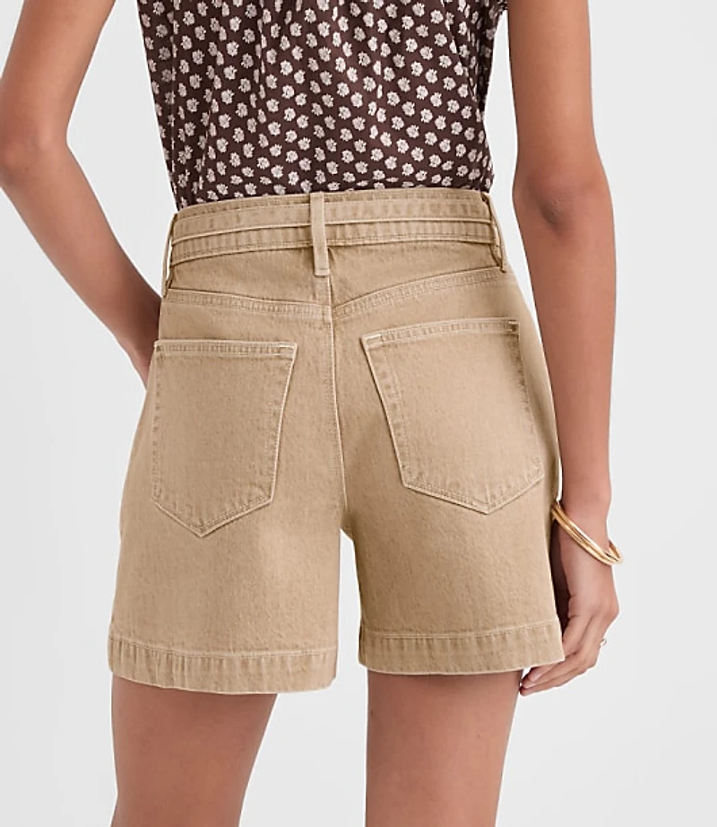 Belted Denim Utility Shorts Washed Neutral