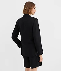 Linen Blend Tie Waist Modern Blazer