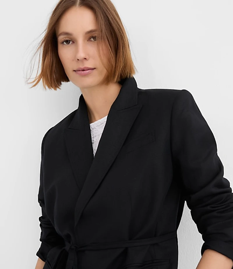 Linen Blend Tie Waist Modern Blazer