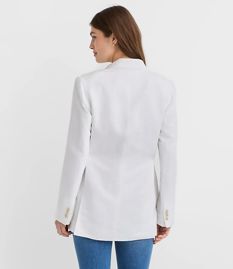 Linen Blend Tie Waist Modern Blazer