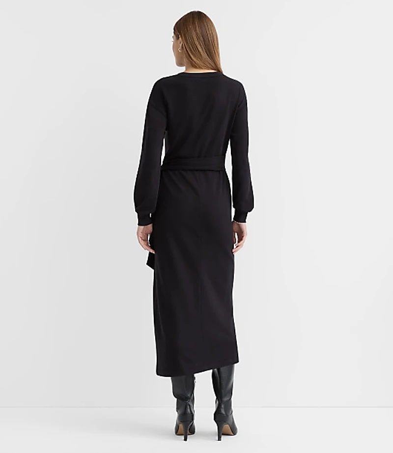 Terry Side Pleated Midi Wrap Dress