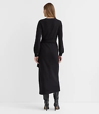 Terry Side Pleated Midi Wrap Dress