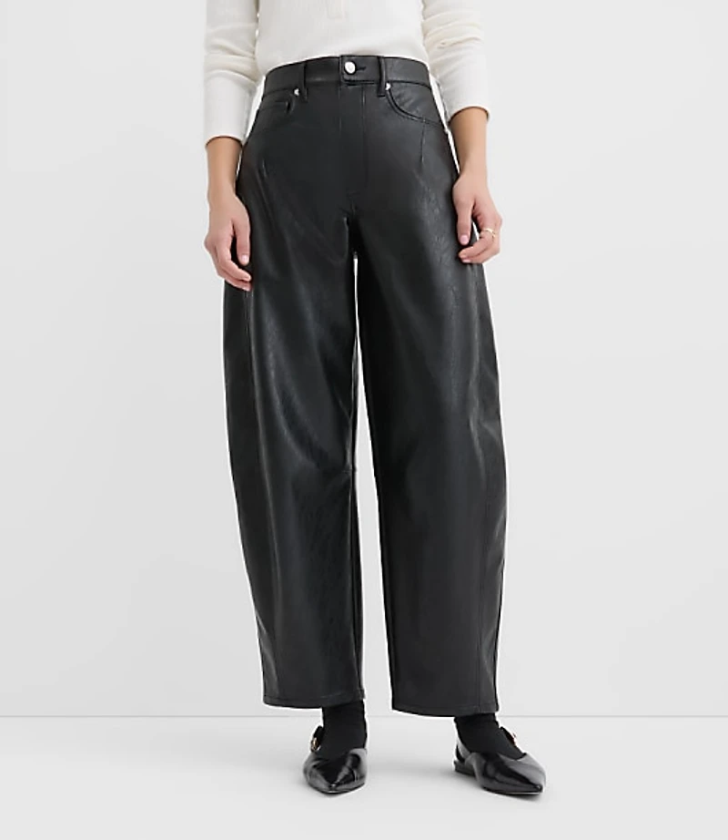 High Rise Horseshoe Seamed Barrel Jeans Faux Leather