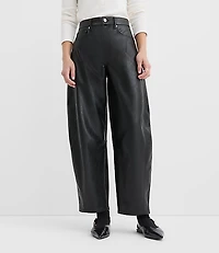 High Rise Horseshoe Seamed Barrel Jeans Faux Leather