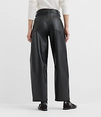 High Rise Horseshoe Seamed Barrel Jeans Faux Leather