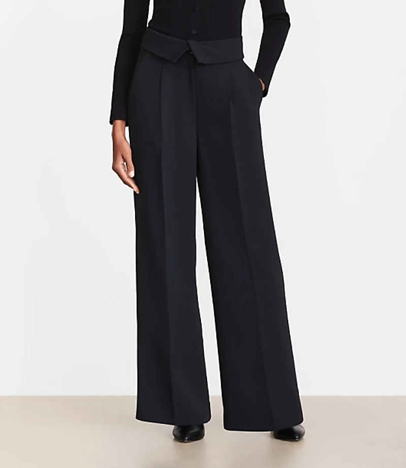 LOFT Versa Crepe Drape Foldover Waist Palazzo Pants