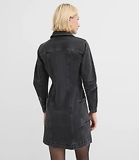 Seamed Denim Zip Mini Pocket Dress Washed Black