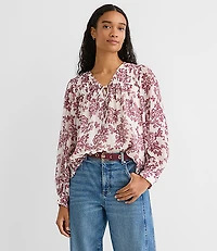 Geo Tucked Tie Neck Blouse