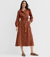 Corduroy Seamed Belted Midi Pocket Dress