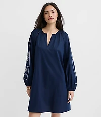 Floral Embroidered Split Neck Mini Pocket Dress