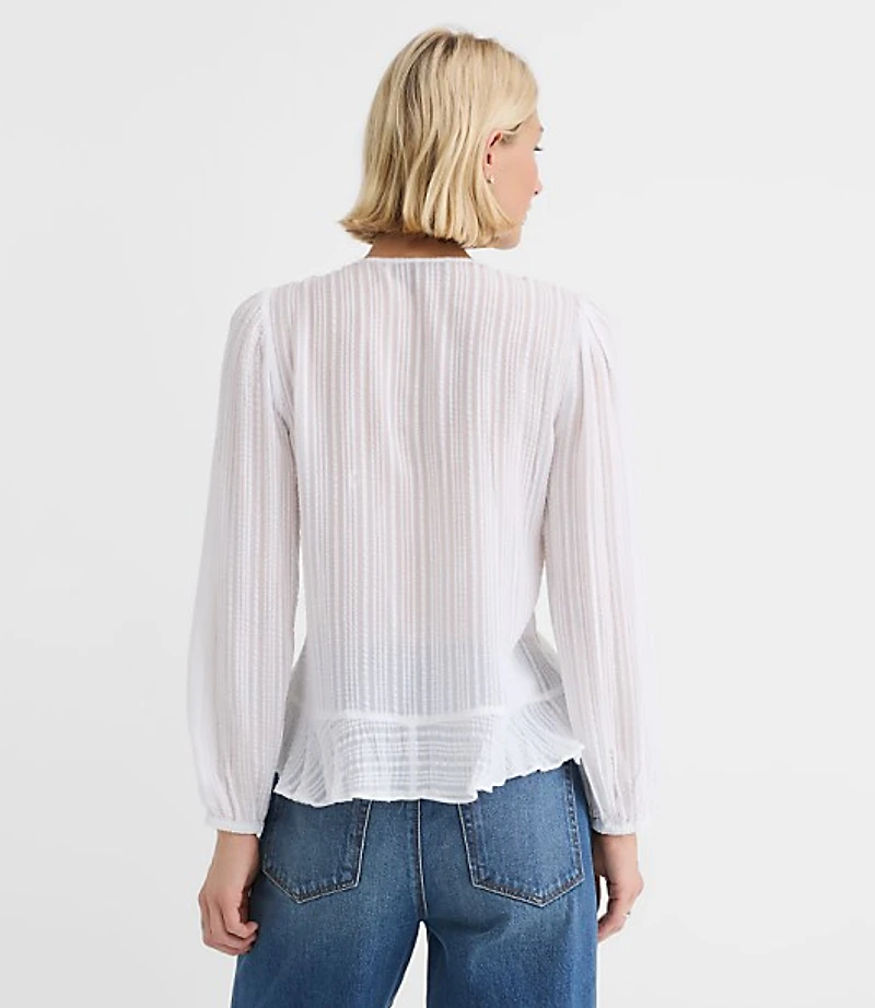 Floral Lace Trim Ruffle Blouse