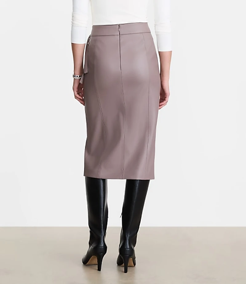 LOFT Versa Faux Leather Buckle Trim Midi Skirt