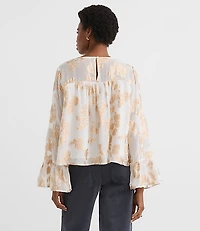 Shimmer Jacquard Ruffle Cuff Blouse
