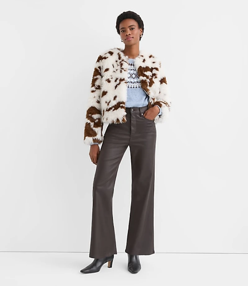 Coated High Rise Wide Leg Jeans Brown