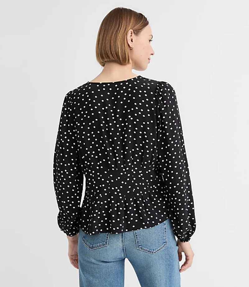 Dotted Pleated Peplum Blouse