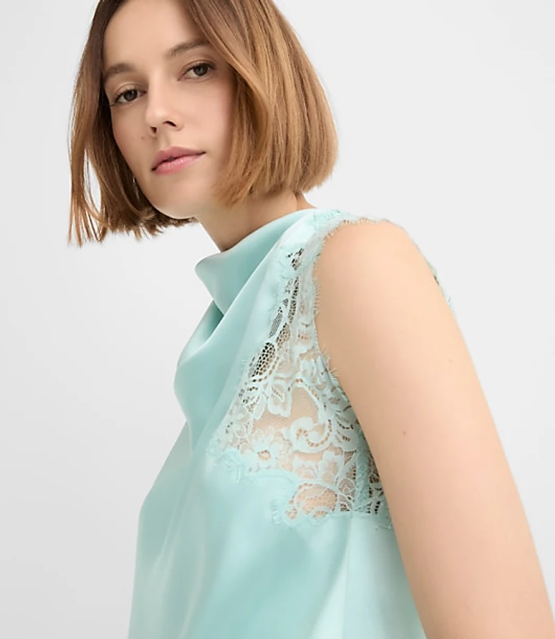 Petite Lace Trim Satin Sleeveless Top