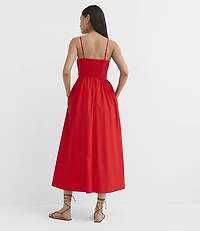 Poplin Bustier Midi Pocket Dress