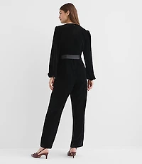 Petite Velvet Wrap Jumpsuit