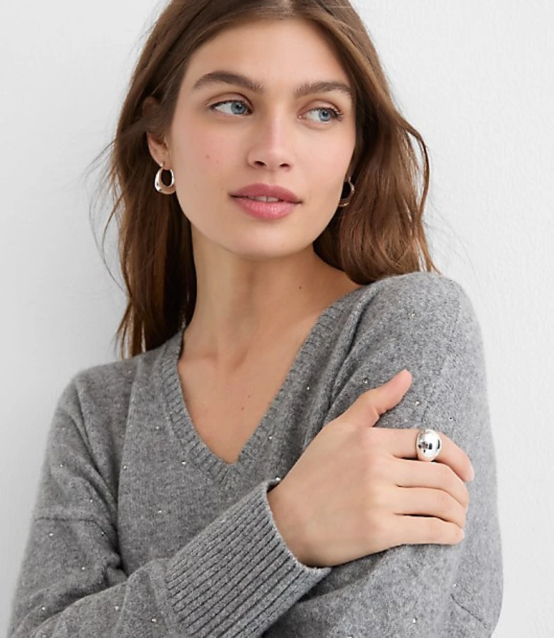 Petite Sparkle V-Neck Relaxed Everyday Sweater