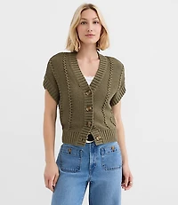 Pointelle Textured Short Sleeve Cardigan