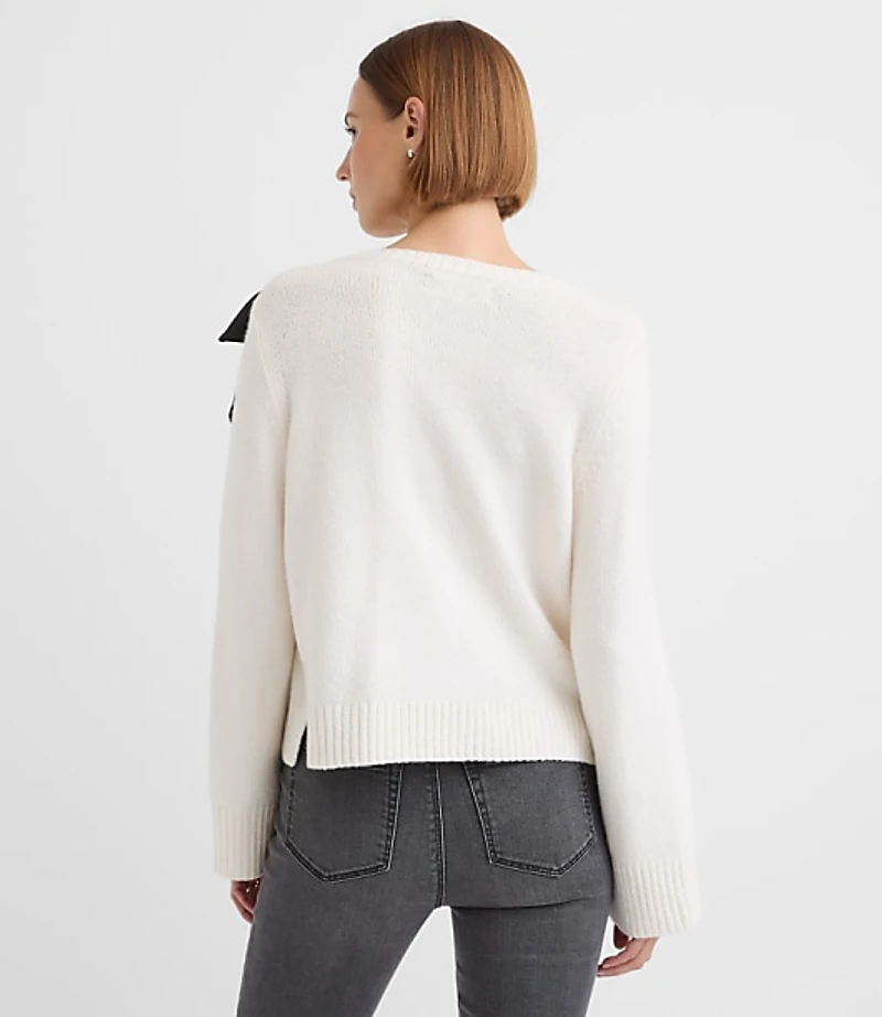 Petite Satin Bow Wide Sleeve Sweater