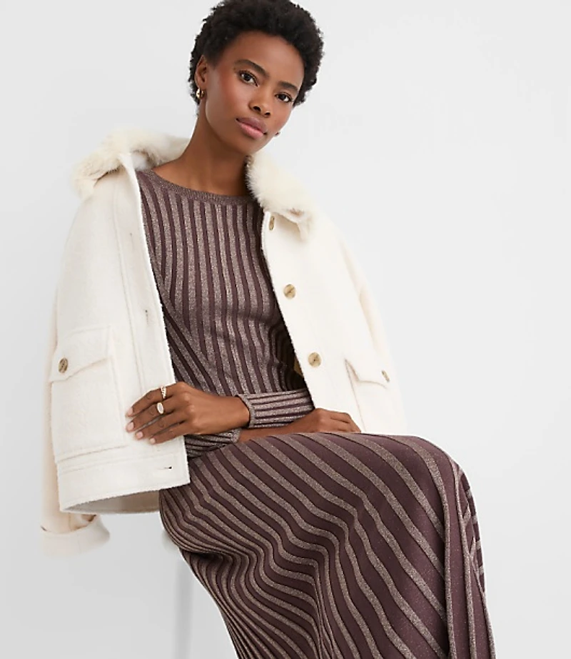 Petite Shimmer Ribbed Mock Neck Maxi Sweater Dress