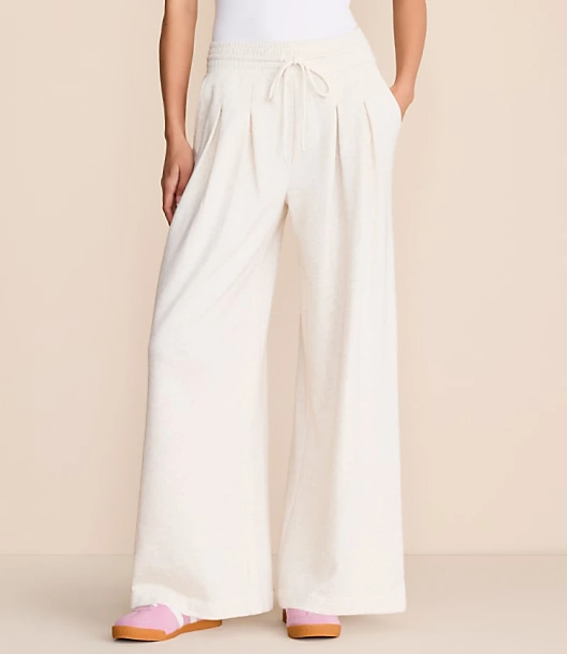 Lou & Grey Heathered Cozy Cotton Pleated Wide Leg Pants
