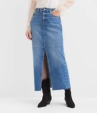Petite Studded Denim Maxi Skirt Classic Mid Wash