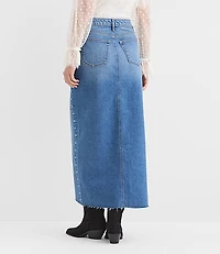 Petite Studded Denim Maxi Skirt Classic Mid Wash