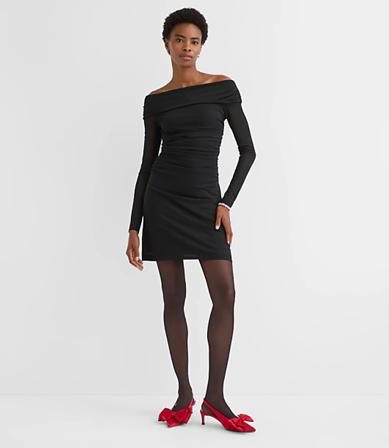 Mesh Ruched Off The Shoulder Mini Dress