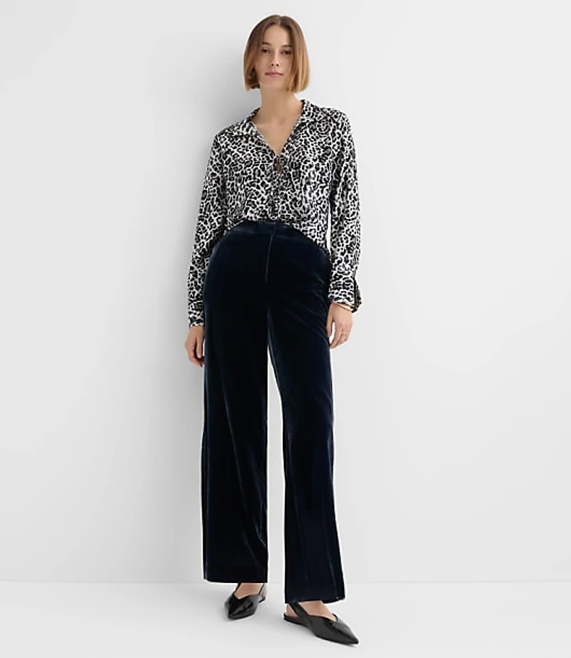 Petite Leopard Print Slit Cuff Tie Neck Blouse