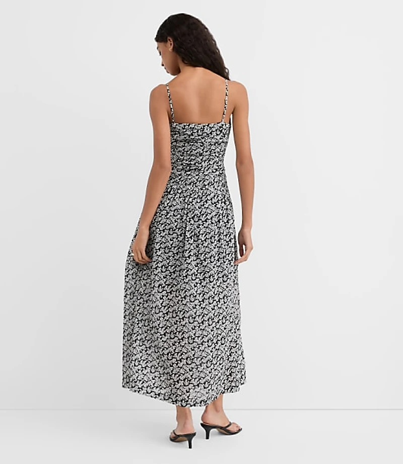 Floral Ruched Apron Neck Midi Dress