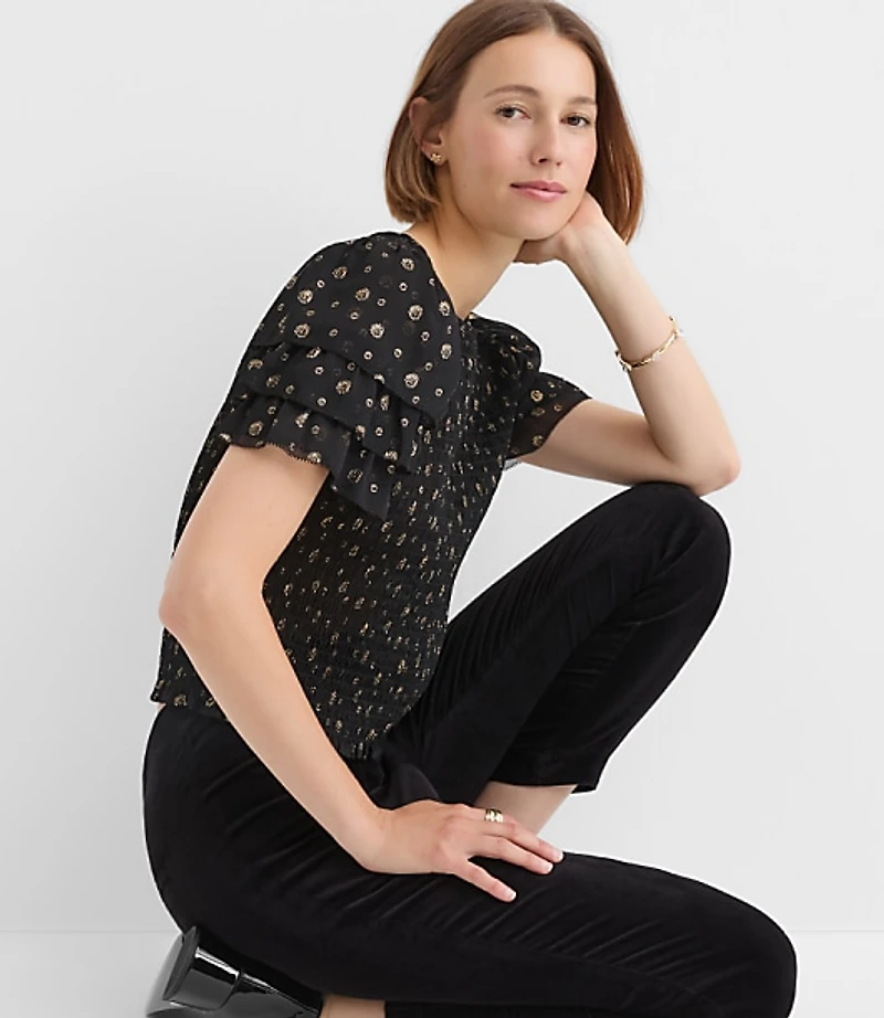 Petite Shimmer Dot Smocked Ruffle Top