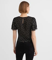 Petite Shimmer Dot Smocked Ruffle Top