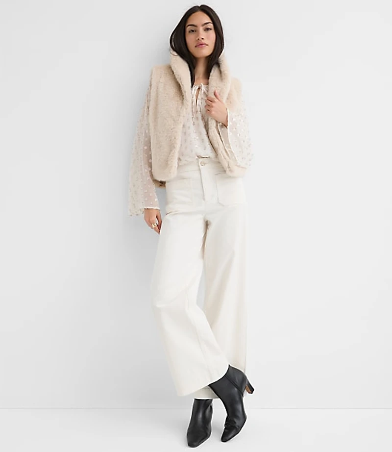 Petite Shimmer Clip Flare Sleeve Tie Neck Blouse