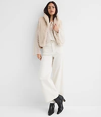 Petite Shimmer Clip Flare Sleeve Tie Neck Blouse