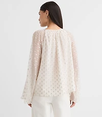 Petite Shimmer Clip Flare Sleeve Tie Neck Blouse
