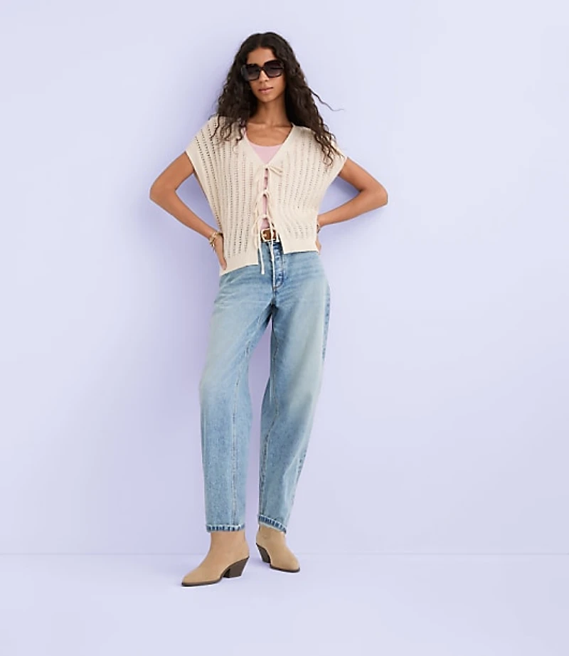 Pointelle Bow Wedge Sweater