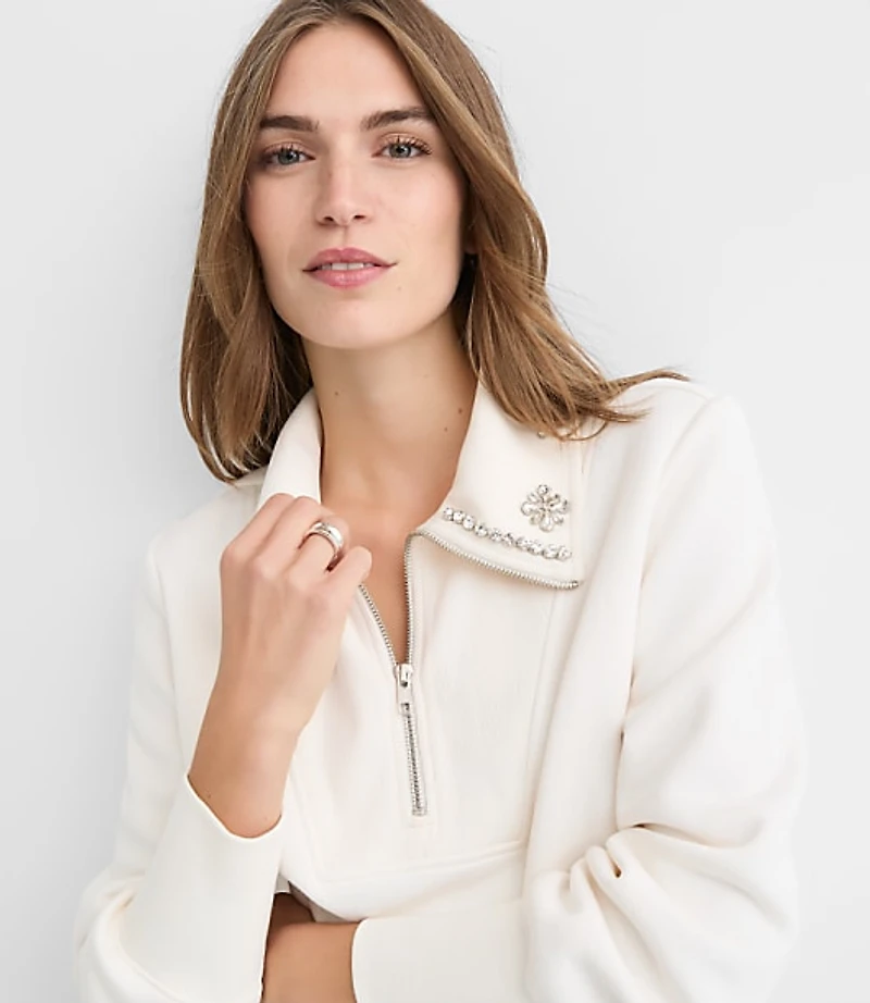 Sparkle Collared Half Zip Sweatshirt