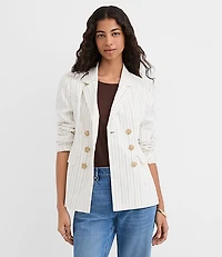 Pinstripe Cotton Linen Double Breasted Blazer