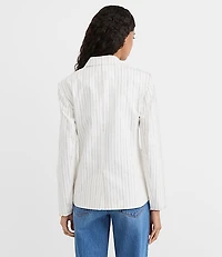 Pinstripe Cotton Linen Double Breasted Blazer