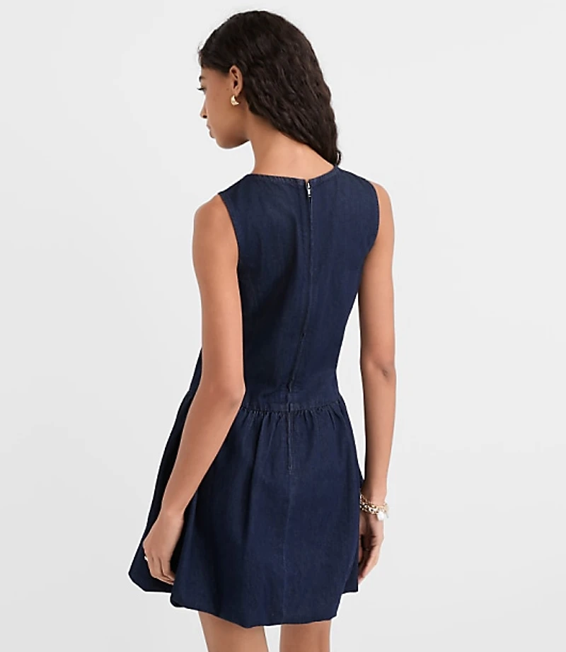 Denim Bubble Mini Dress Dark Wash