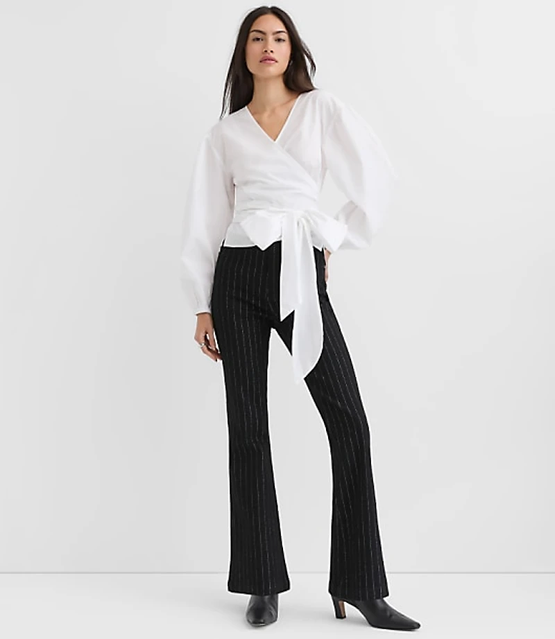 Petite Poplin Bubble Sleeve Wrap Top