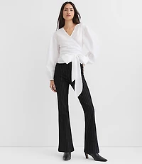 Petite Poplin Bubble Sleeve Wrap Top