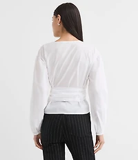 Petite Poplin Bubble Sleeve Wrap Top