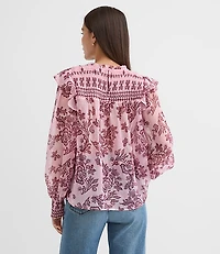 Petite Shimmer Floral Smocked Ruffle Blouse
