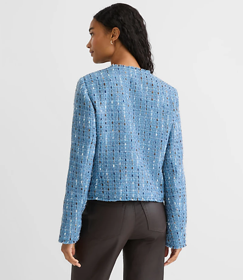Tall Frayed Tweed Collarless Jacket